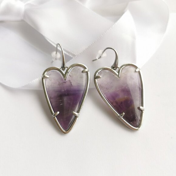 Kendra Scott Ansley Heart Silver Amethyst Earrings - Picture 1 of 3